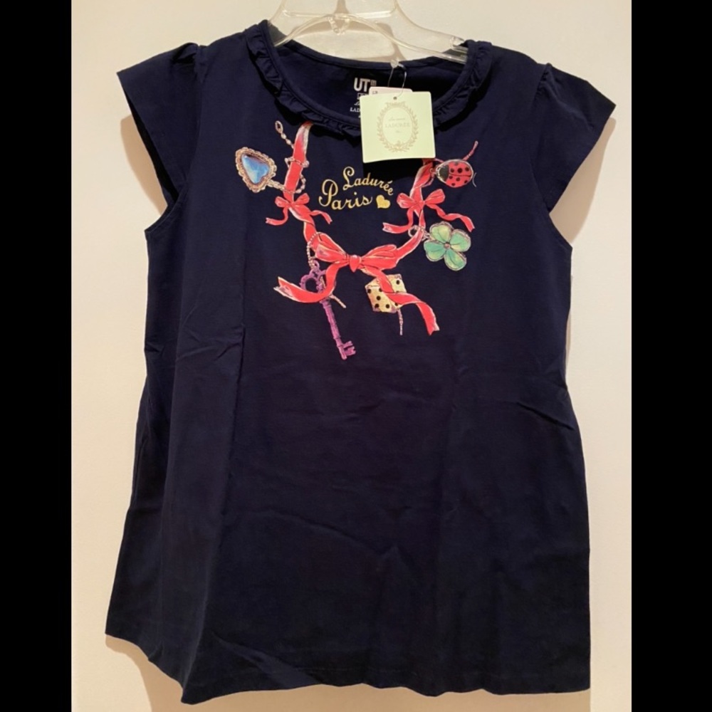 NWT Uniqlo kids Laduree Paris shirt Navy size11-12